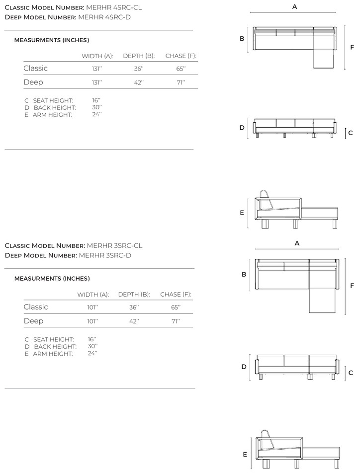 Divano con chaise destra Horizon dimensioni